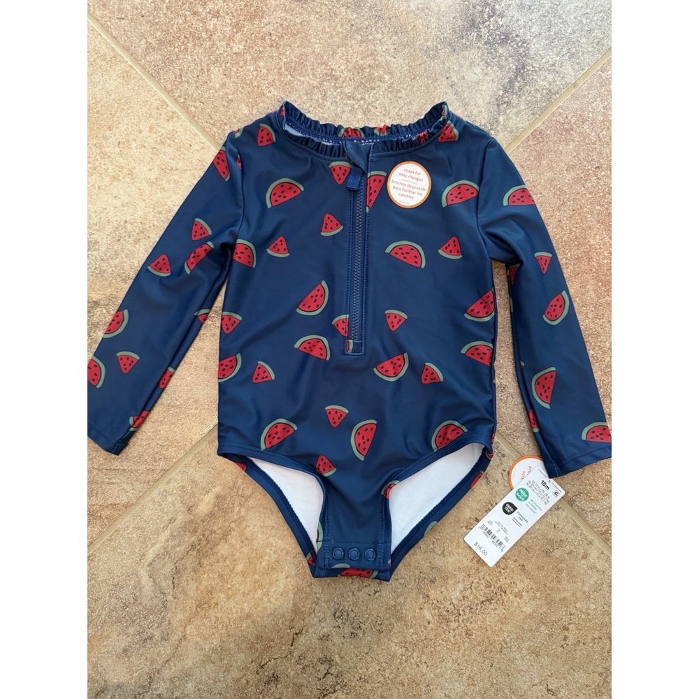 Carter's Girls' Watermelon One Piece Bathing Suit Size 18 Months NWT Snap Bottom